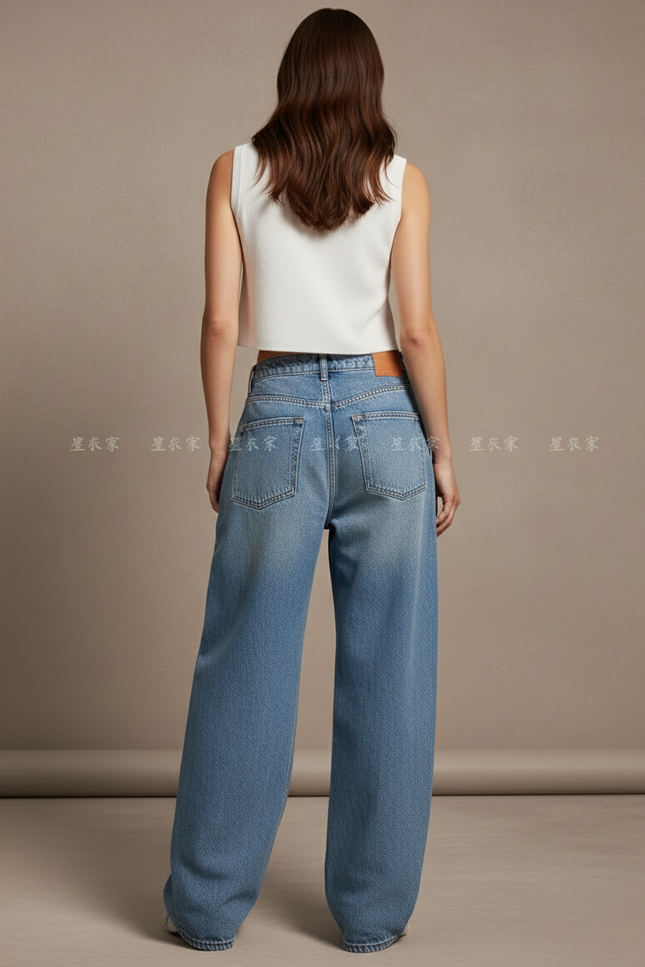 Pantalon Baggy Jean Bleu Large Vintage Décontracté - vue 2