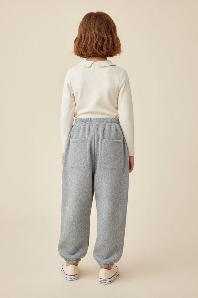 Pantalon Baggy Gris Molletonné Ample Décontracté Enfant - vue 2