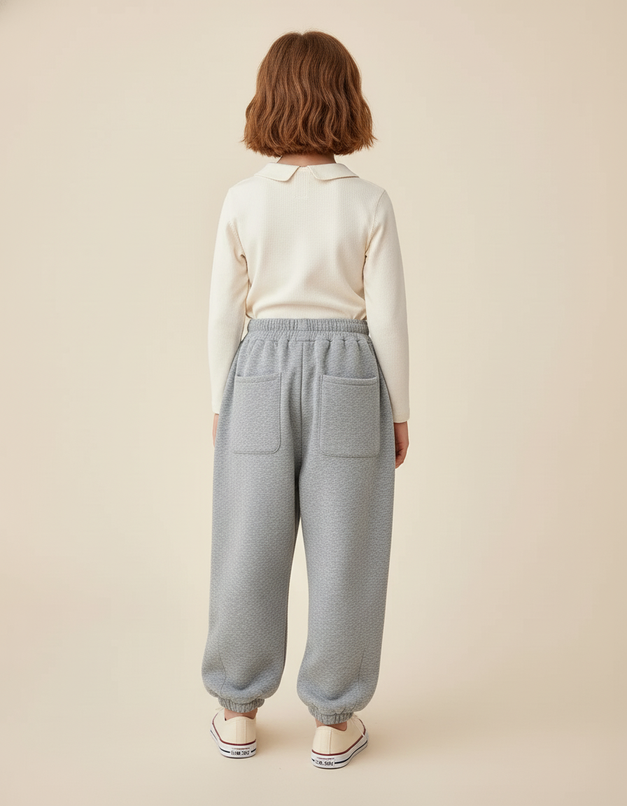 Pantalon Baggy Gris Molletonné Ample Décontracté Enfant - vue 2