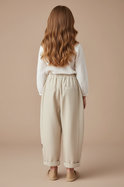 Pantalon Baggy Beige Brodé Coton Ample Enfant - vue 2
