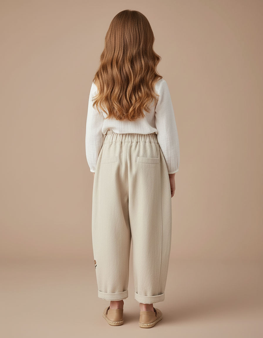 Pantalon Baggy Beige Brodé Coton Ample Enfant - vue 2