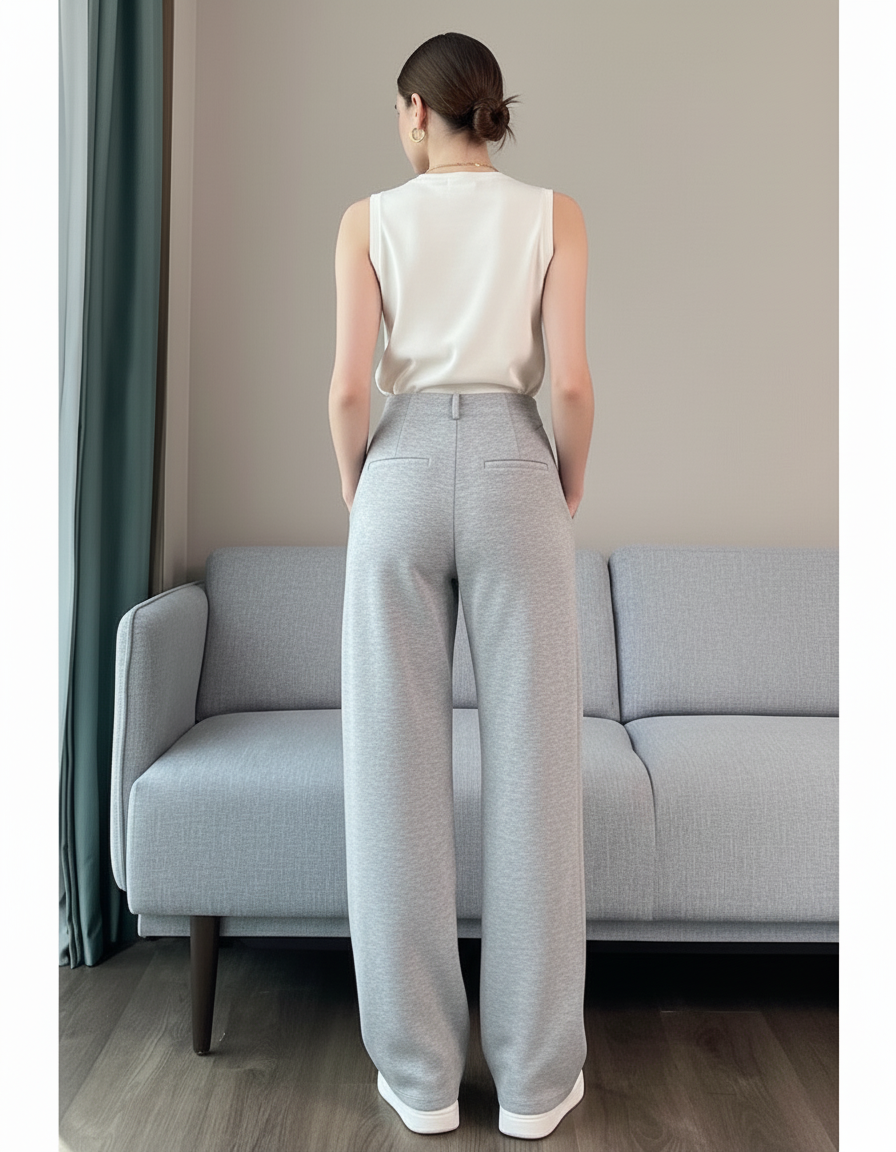Pantalon Baggy Gris Ample Décontracté Molletonné - vue 2