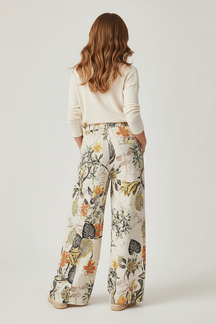 Pantalon Baggy Fleuri Ample Fluide Bohème Cordon - Imprimé Lin - vue 2