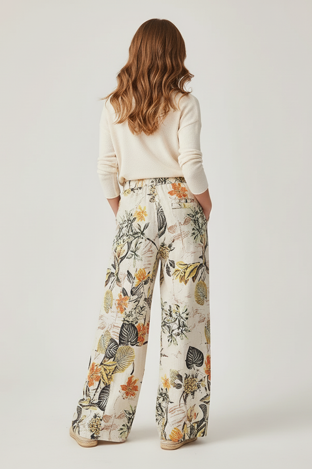 Pantalon Baggy Fleuri Ample Fluide Bohème Cordon - Imprimé Lin - vue 2
