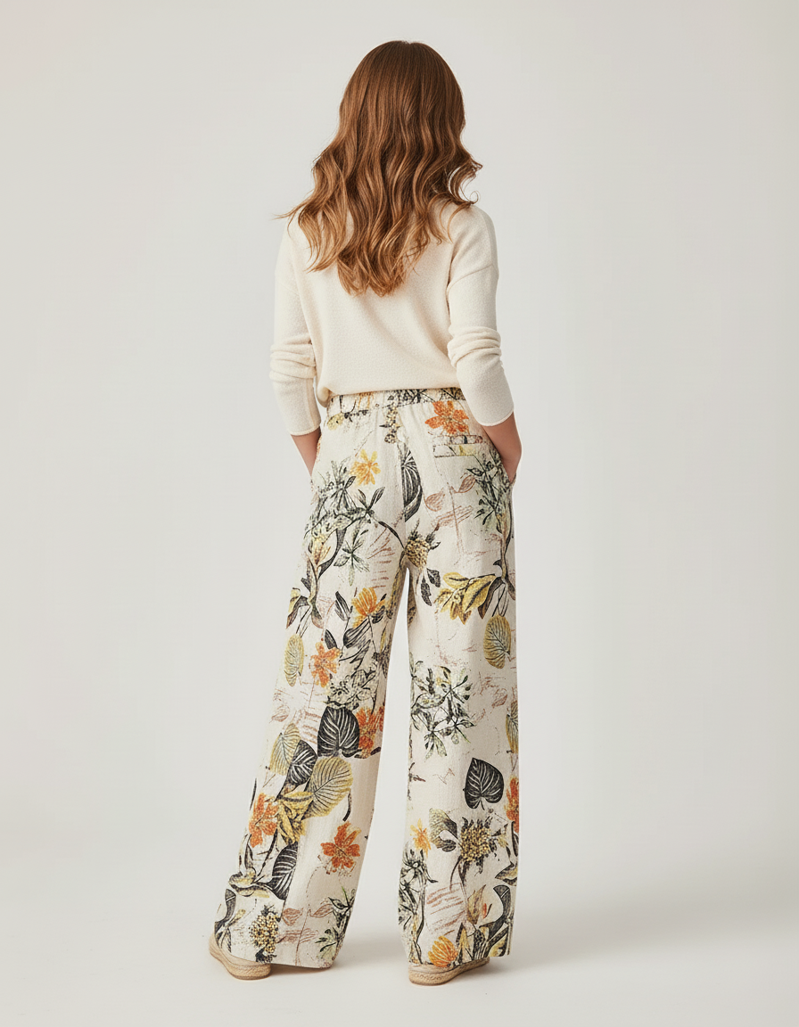 Pantalon Baggy Fleuri Ample Fluide Bohème Cordon - Imprimé Lin - vue 2