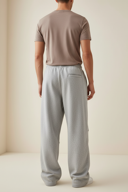 Pantalon Baggy Gris Clair Ample Décontracté Molletonné - vue 2