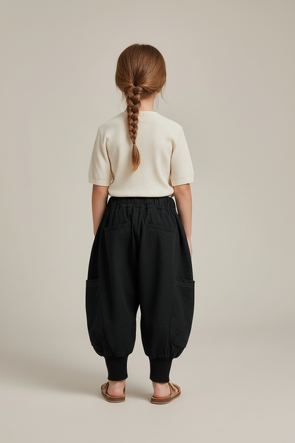 Pantalon Baggy Noir Ample Cargo Coton Enfant - vue 2