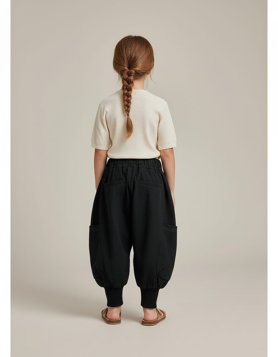 Pantalon Baggy Noir Ample Cargo Coton Enfant - vue 2
