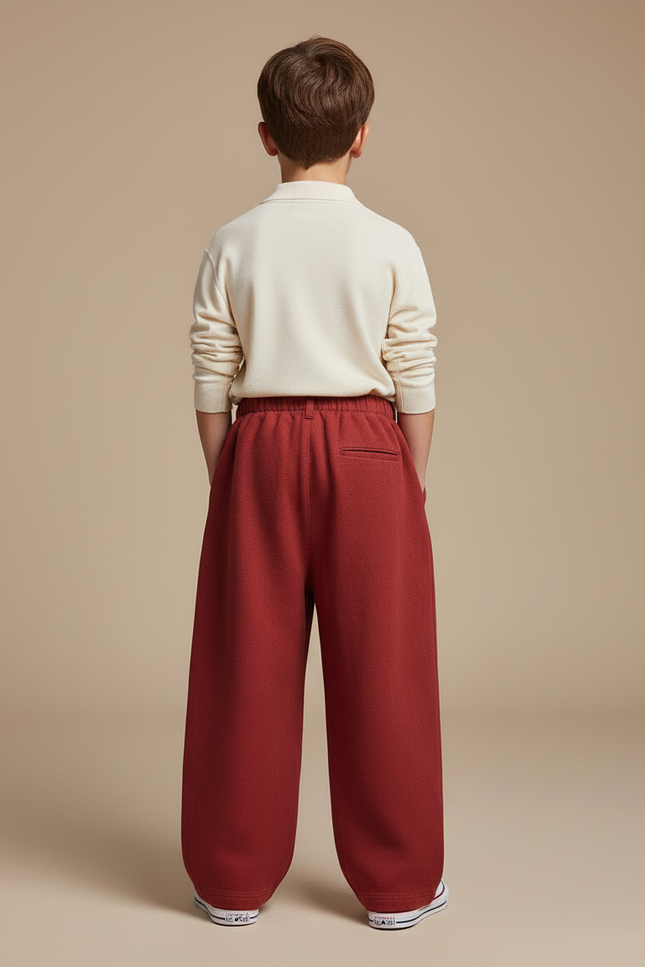 Pantalon Baggy Rouge Brique Ample Molletonné Enfant - Bordeaux - vue 2