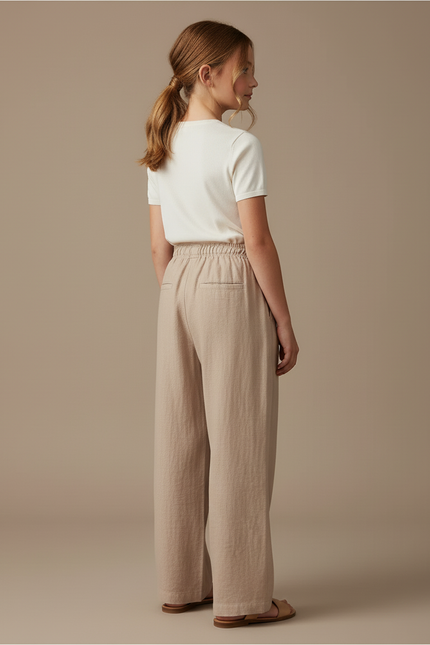 Pantalon Baggy Beige Coton Lin Ample Décontracté - vue 2