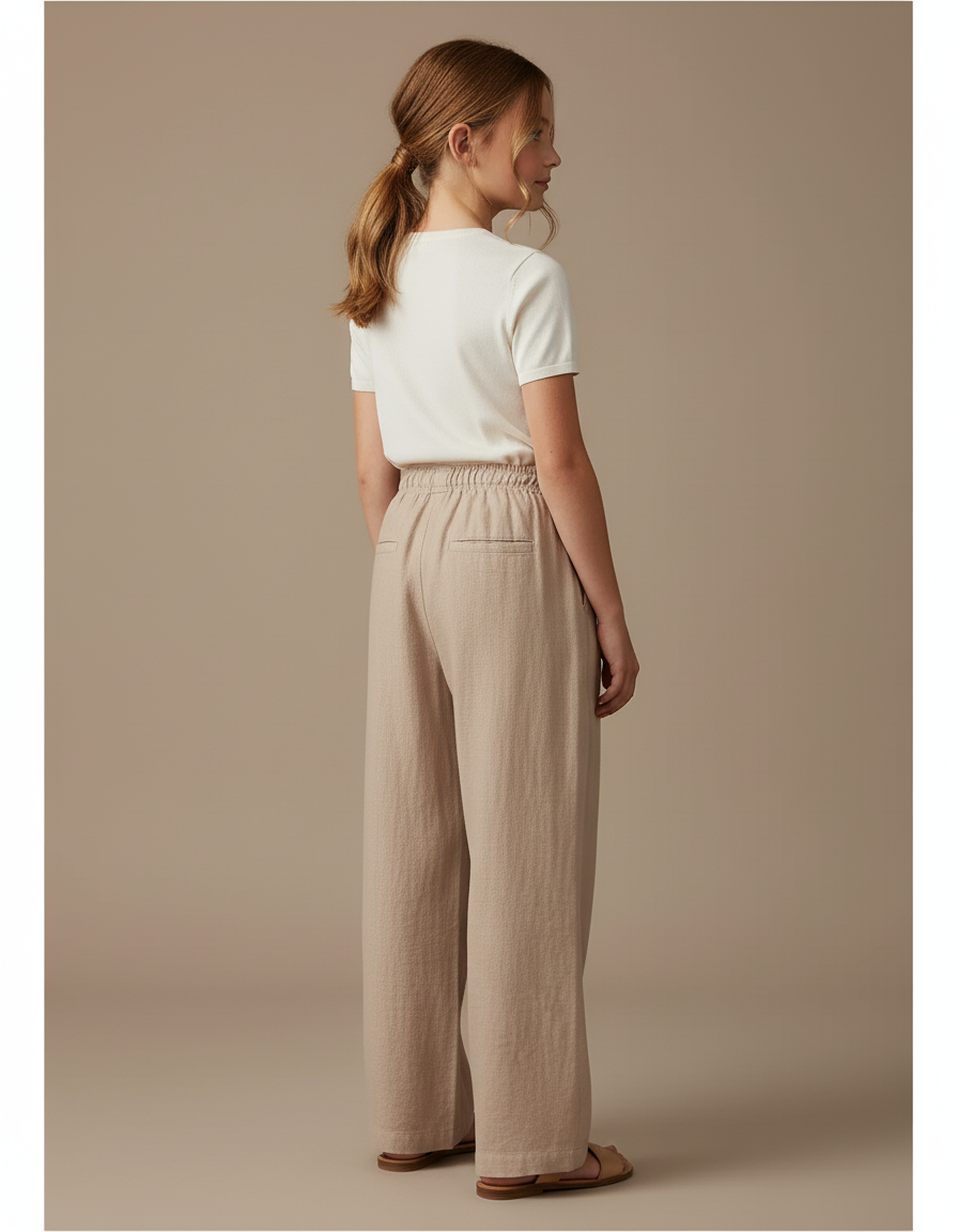 Pantalon Baggy Beige Coton Lin Ample Décontracté - vue 2