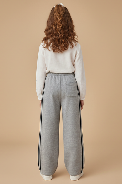 Pantalon Baggy Gris Sport Rayures Ample Fille - Molleton - vue 2