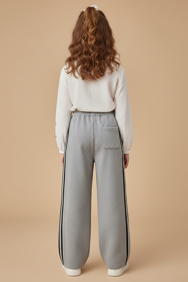 Pantalon Baggy Gris Sport Rayures Ample Fille - Molleton - vue 2