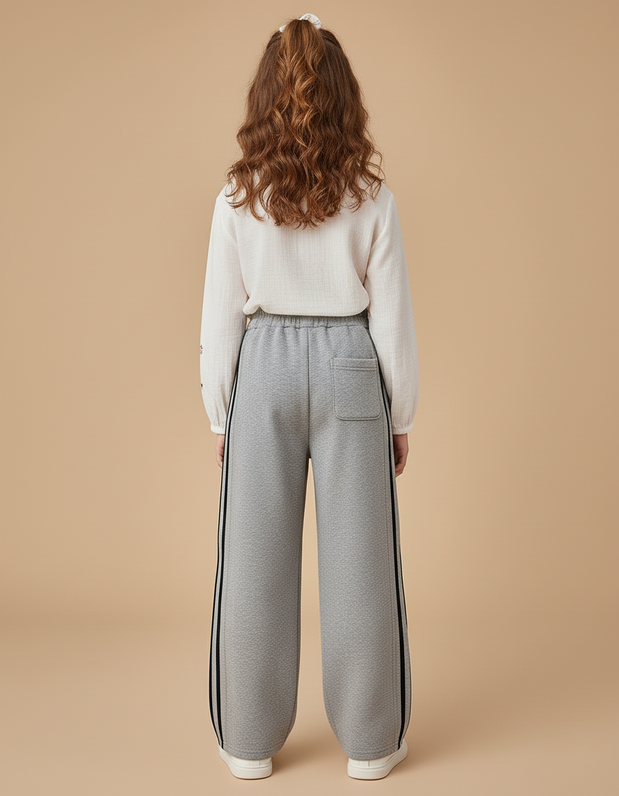 Pantalon Baggy Gris Sport Rayures Ample Fille - Molleton - vue 2