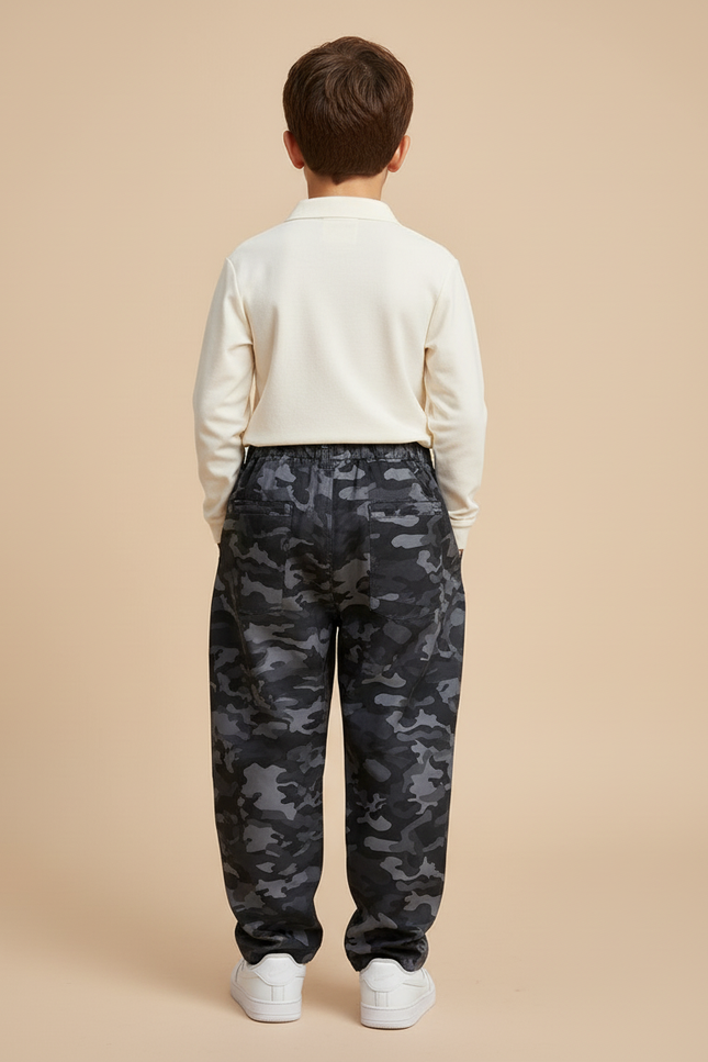 Pantalon Baggy Camouflage Gris Ample Garçon Cargo - Toile - vue 2