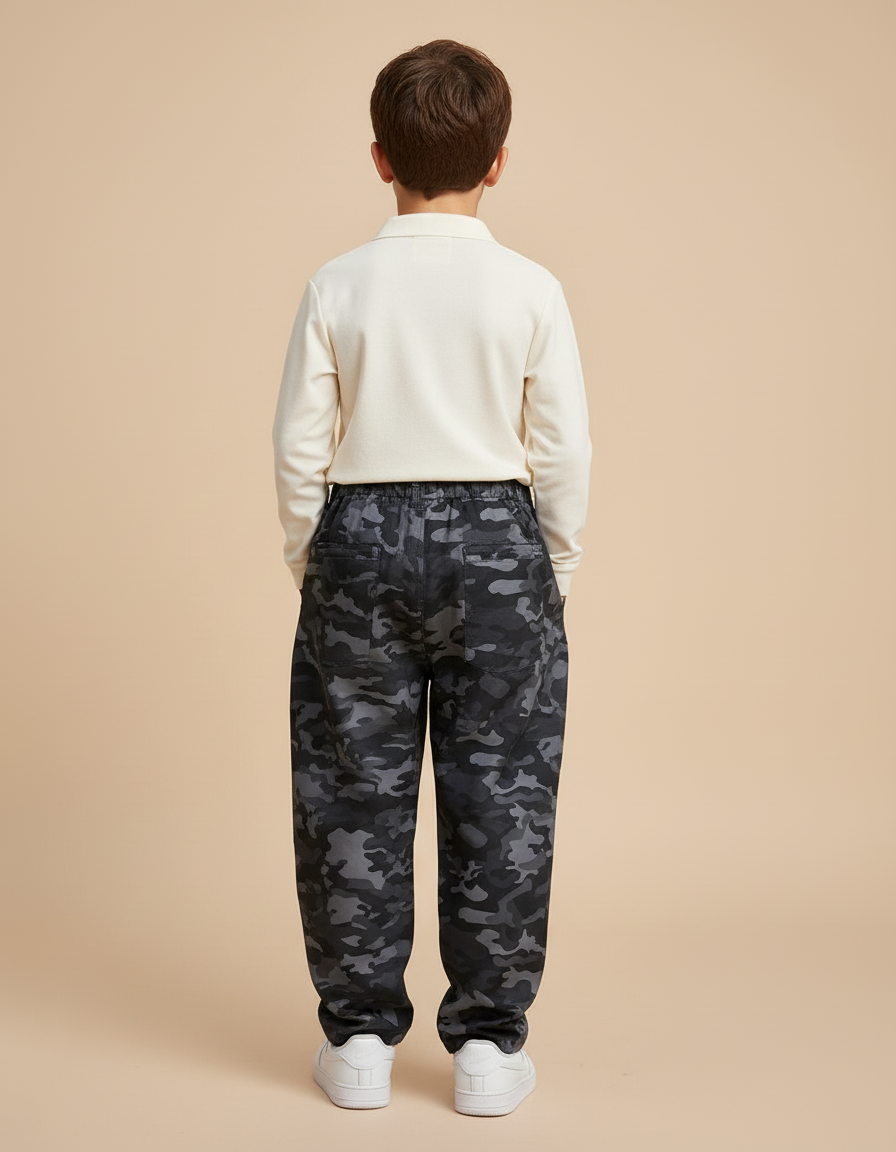 Pantalon Baggy Camouflage Gris Ample Garçon Cargo - Toile - vue 2