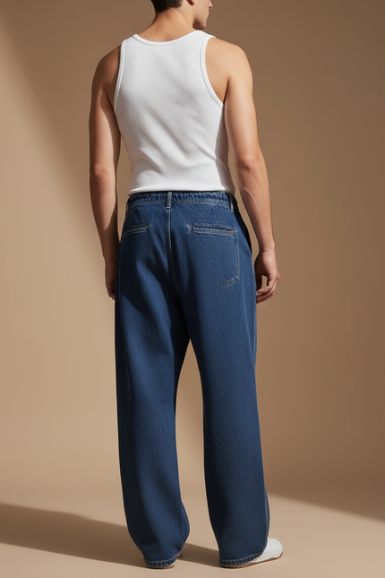Pantalon Baggy Jean Bleu Ample Cordon Décontracté Homme - vue 2