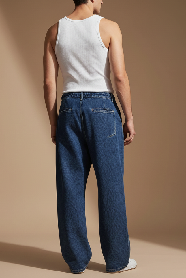 Pantalon Baggy Jean Bleu Ample Cordon Décontracté Homme - vue 2