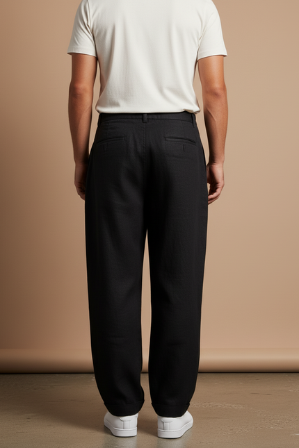Pantalon Baggy Noir Lin Ample Plissé Homme - vue 2
