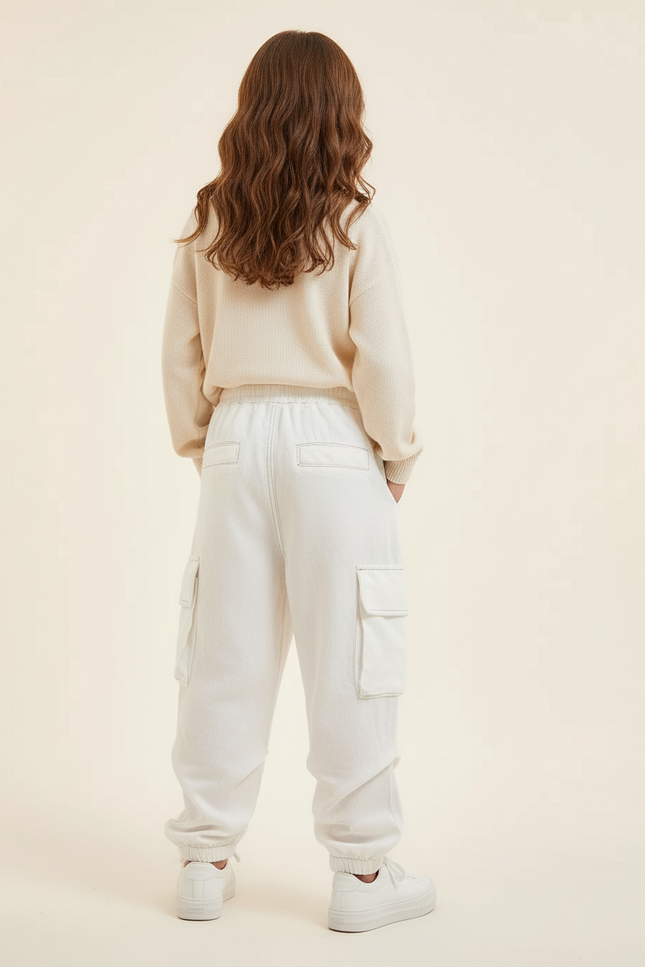 Pantalon Baggy Blanc Cargo Ample Coton Enfant - vue 2