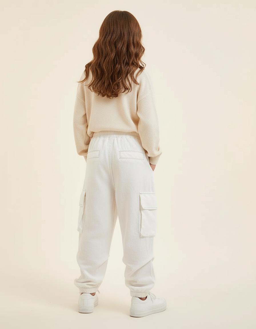 Pantalon Baggy Blanc Cargo Ample Coton Enfant - vue 2