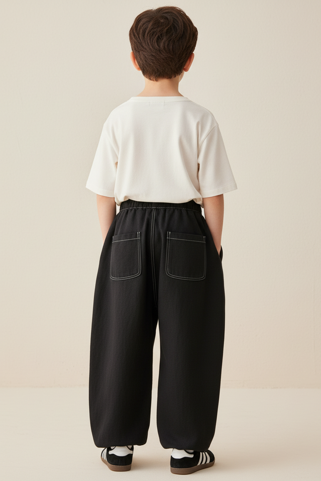 Pantalon Baggy Noir Ample Coton Épais Garçon Confortable - vue 2