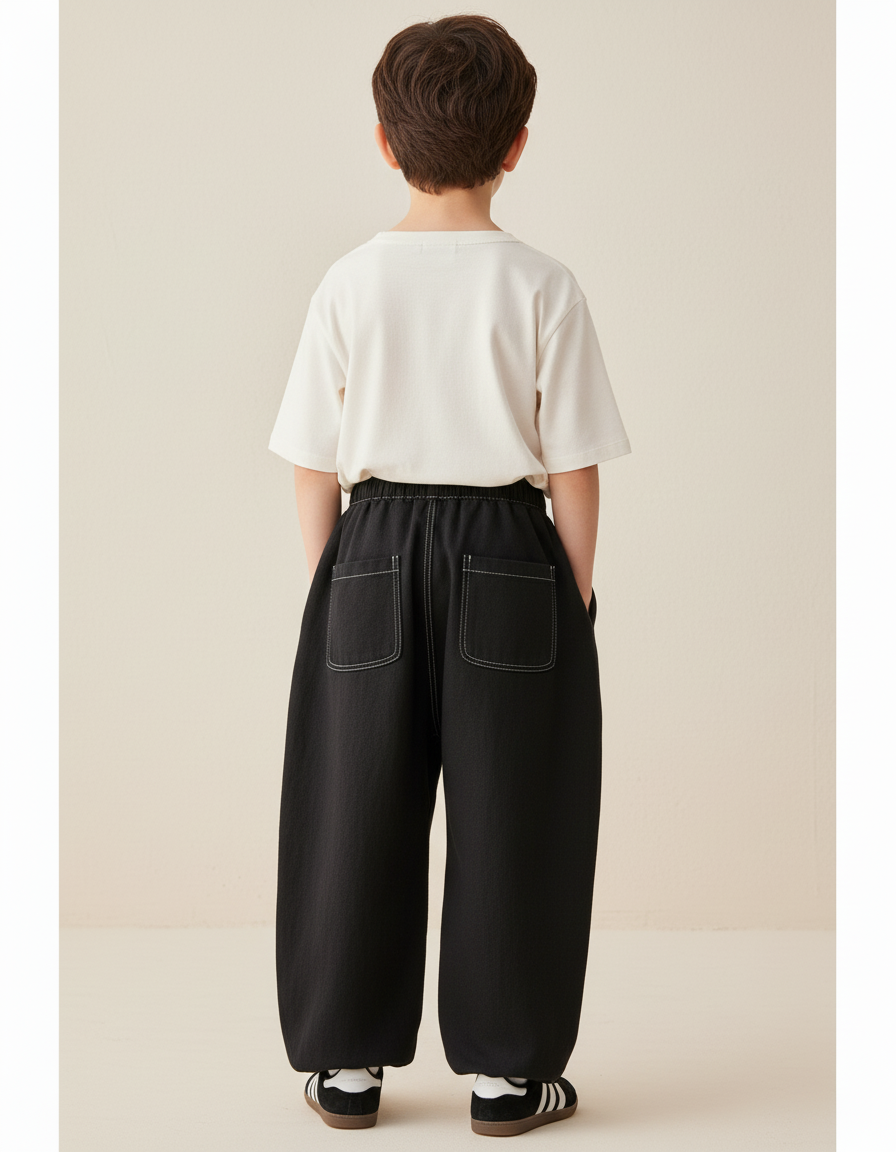 Pantalon Baggy Noir Ample Coton Épais Garçon Confortable - vue 2