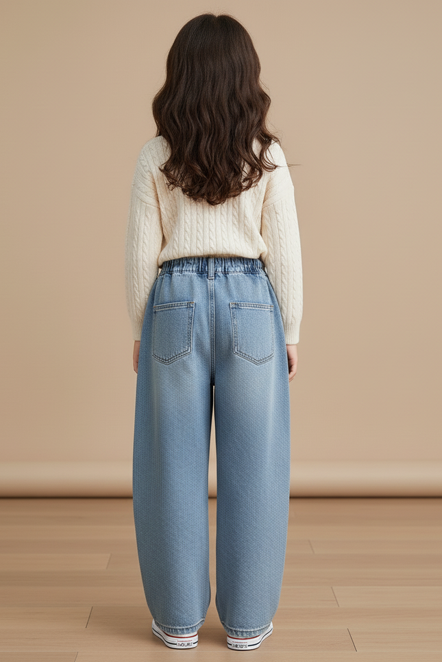 Pantalon Baggy Denim Cœurs Ample Fille Décontracté - Bleu Jean - vue 2