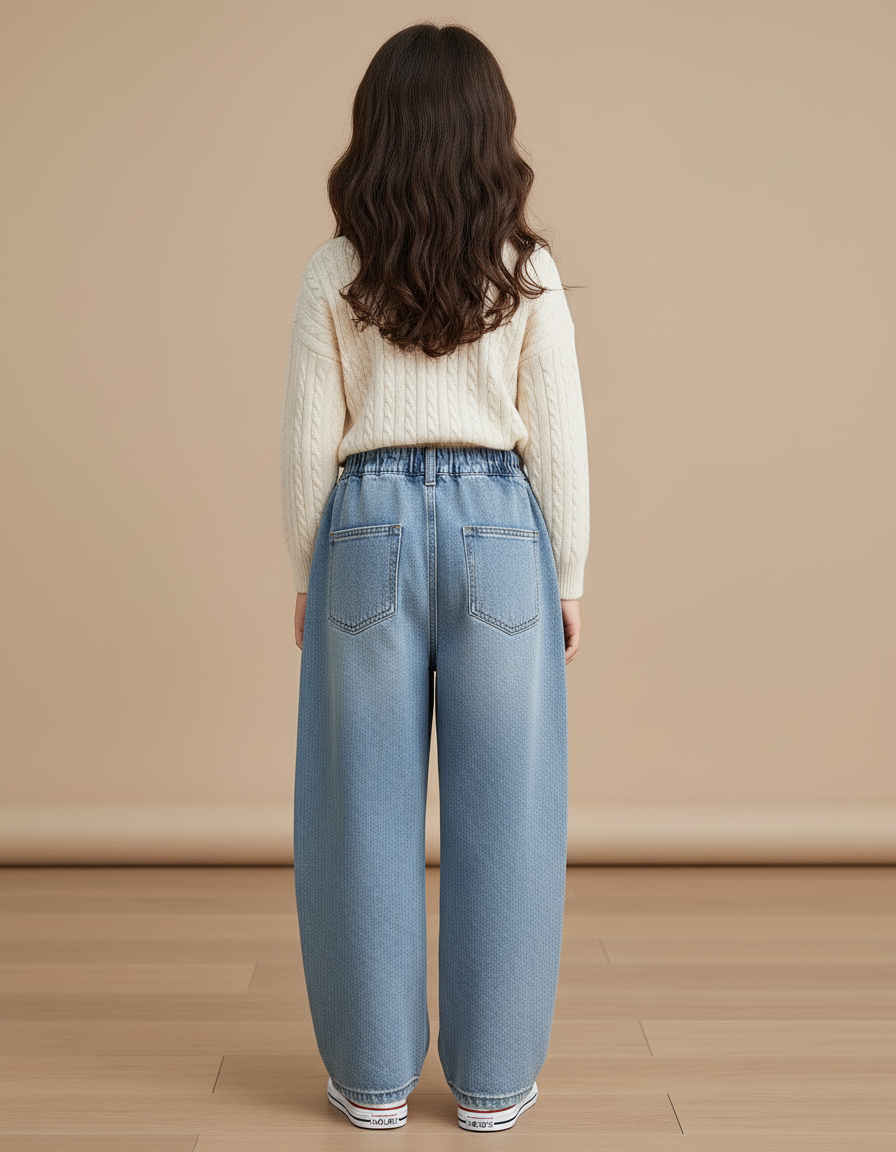 Pantalon Baggy Denim Cœurs Ample Fille Décontracté - Bleu Jean - vue 2
