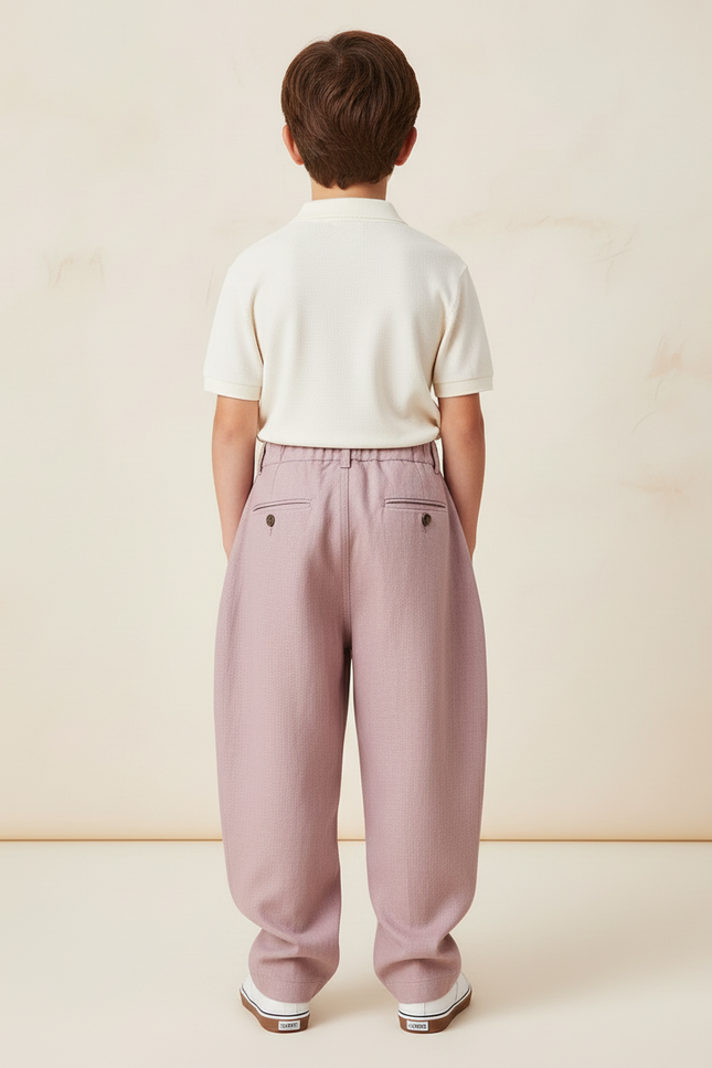 Pantalon Baggy Rose Plissé Ample Décontracté Enfant - Lin - vue 2
