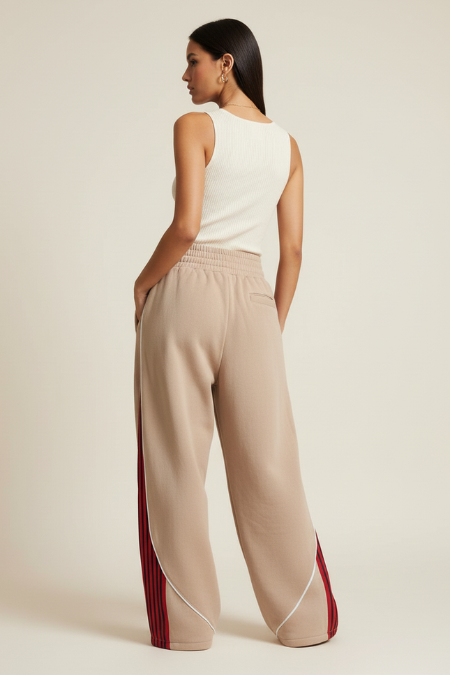 Pantalon Baggy Beige Rayures Rouges Ample Sport - Molleton - vue 2