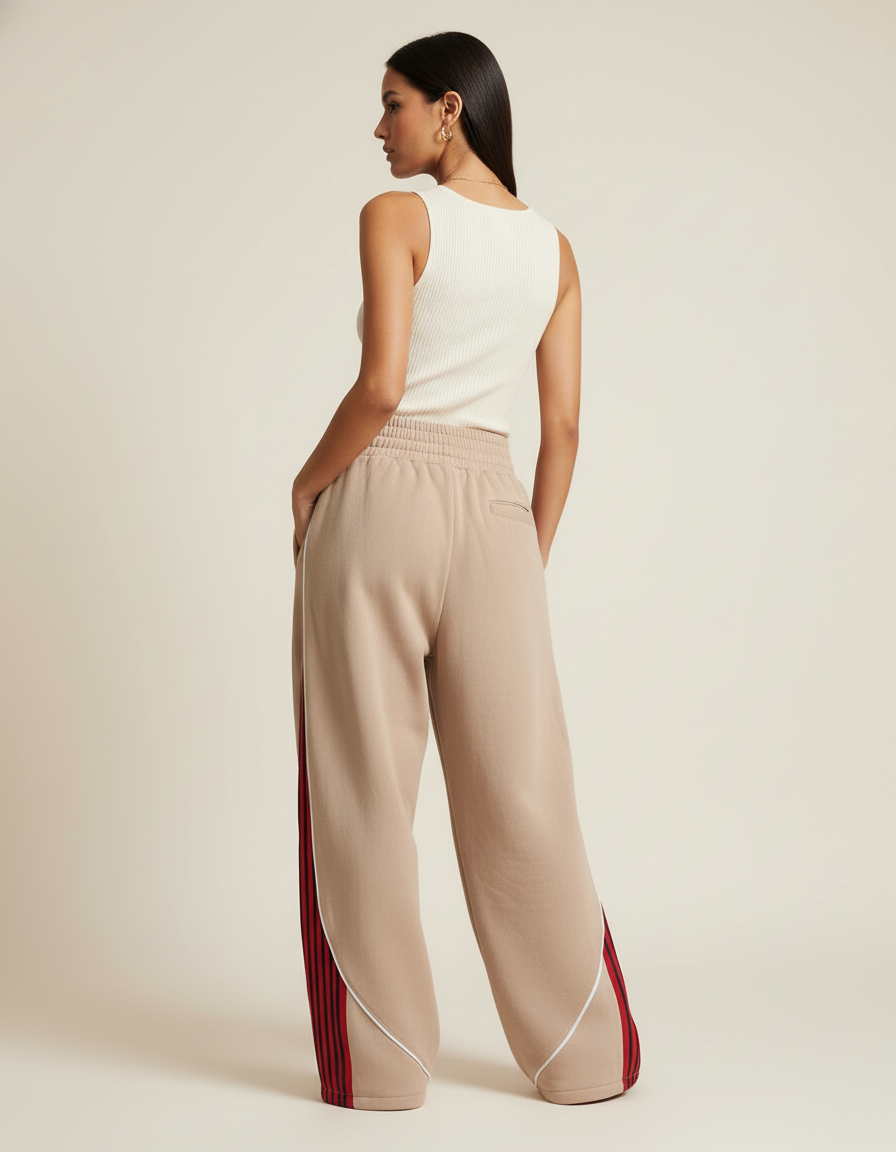 Pantalon Baggy Beige Rayures Rouges Ample Sport - Molleton - vue 2