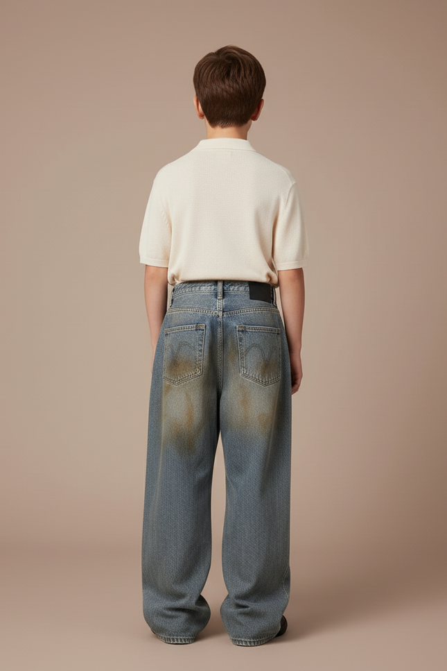 Pantalon Baggy Jean Délavé Large Décontracté Garçon - Bleu - vue 2