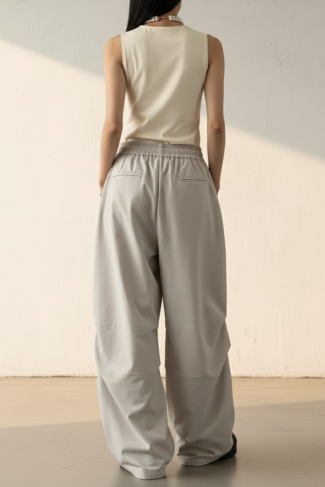 Pantalon Baggy Gris Ample Fluide Taille Haute - Polyester - vue 2