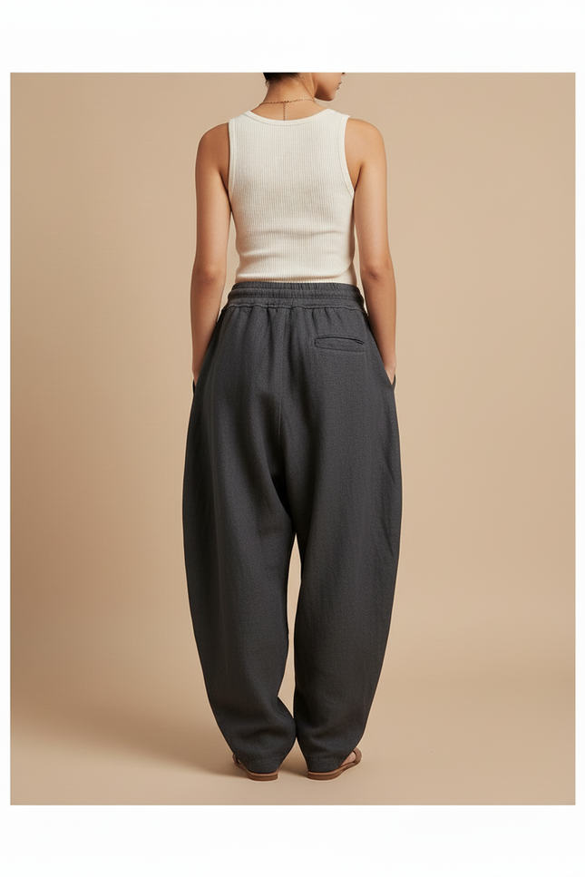 Pantalon Baggy Gris Coton Ample Cordon Décontracté Femme - Molleton - vue 2