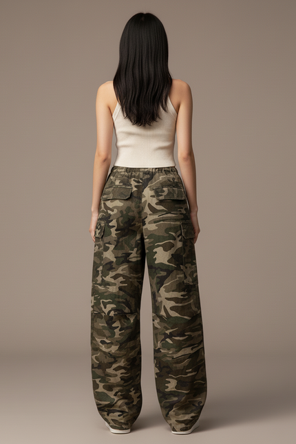Pantalon Baggy Camouflage Ample Cargo Streetwear Femme - Multicolore Toile - vue 2