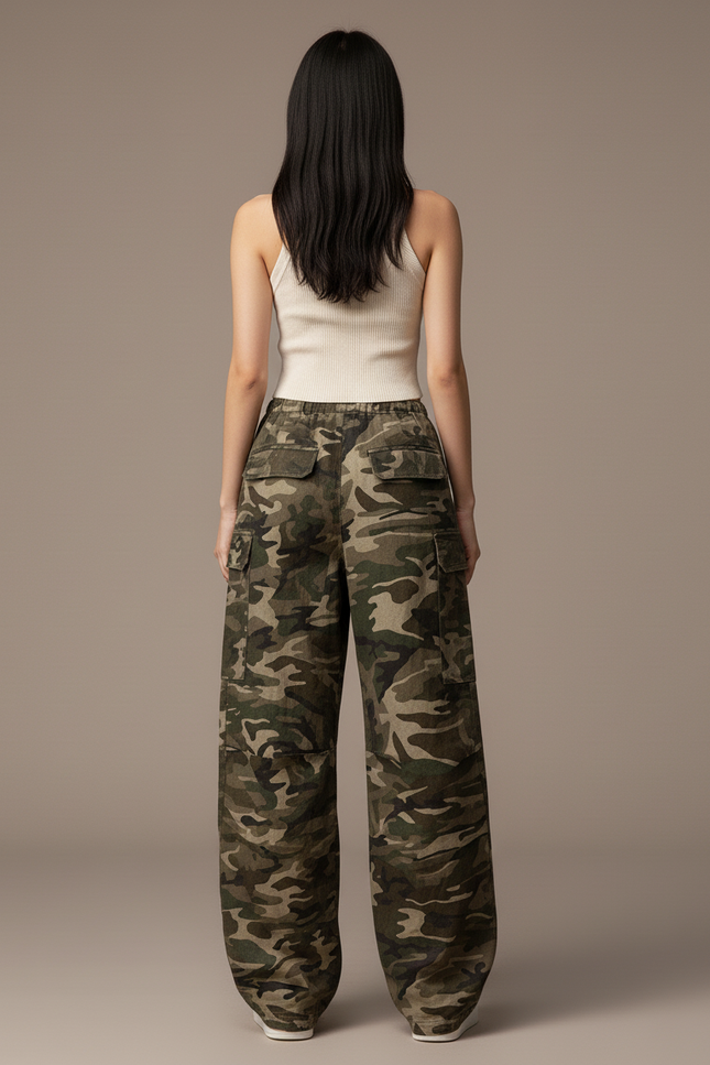 Pantalon Baggy Camouflage Ample Cargo Streetwear Femme - Multicolore Toile - vue 2