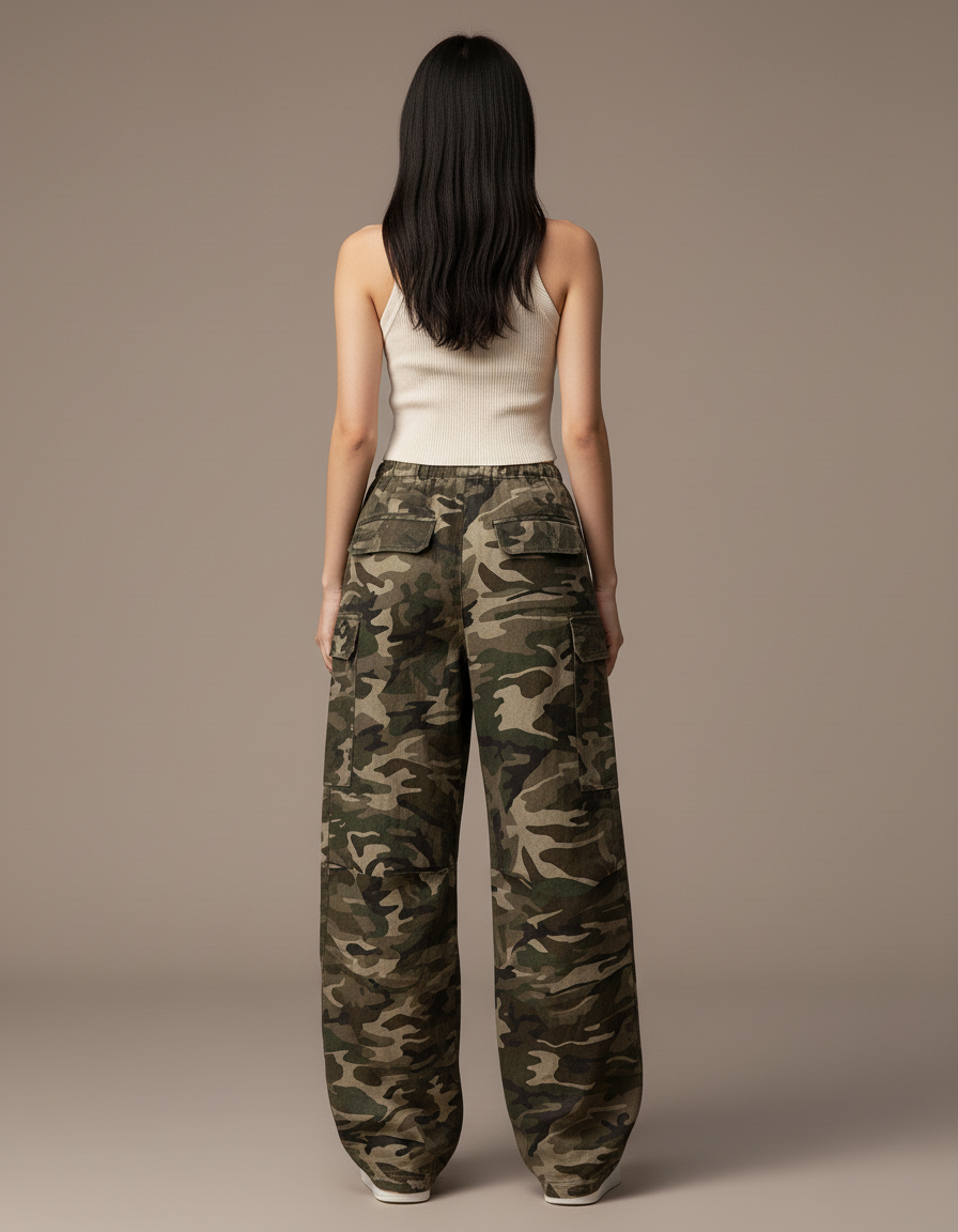 Pantalon Baggy Camouflage Ample Cargo Streetwear Femme - Multicolore Toile - vue 2