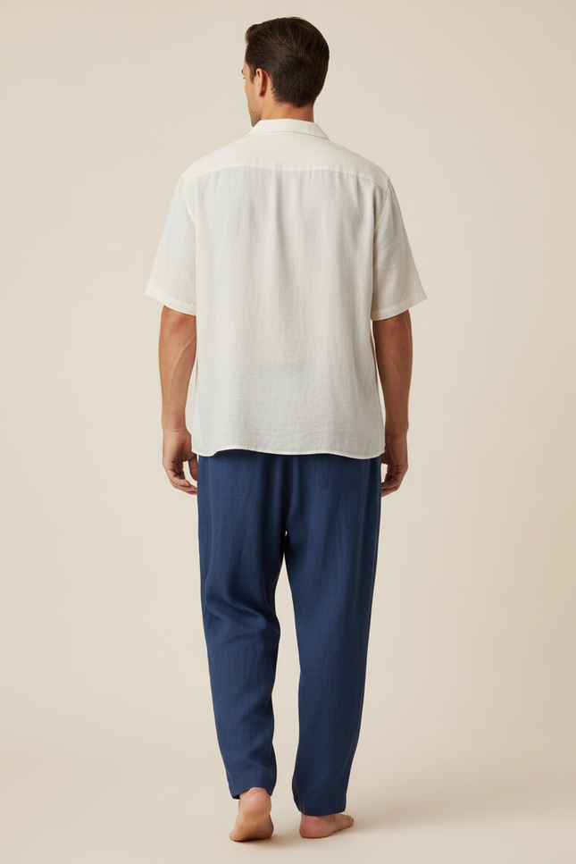 Pantalon Baggy Bleu Marine Lin Ample Décontracté Homme - vue 2