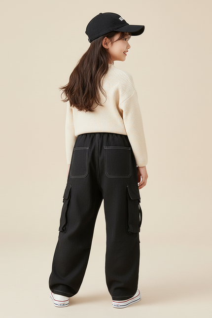 Pantalon Baggy Noir Cargo Décontracté Ample Enfant - Jean - vue 2