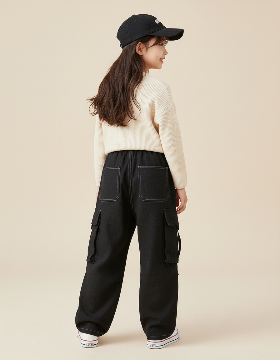Pantalon Baggy Noir Cargo Décontracté Ample Enfant - Jean - vue 2