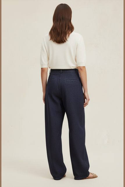 Pantalon Baggy Bleu Jean Étoiles Rouges Ample Femme - Marine - vue 2