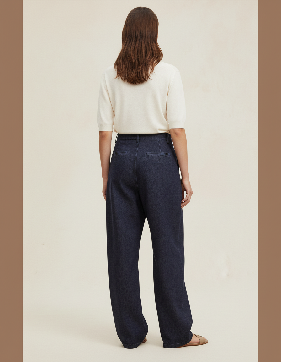 Pantalon Baggy Bleu Jean Étoiles Rouges Ample Femme - Marine - vue 2