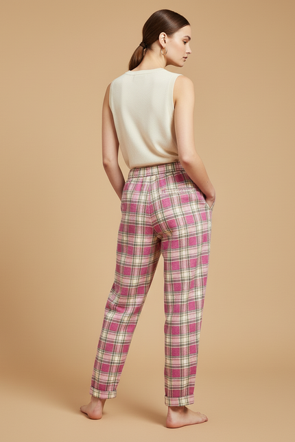 Pantalon Baggy Rose Écossais Ample Décontracté Fluide - Laine - vue 2