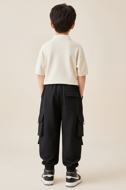 Pantalon Baggy Noir Cargo Décontracté Enfant Poches - Molleton - vue 2