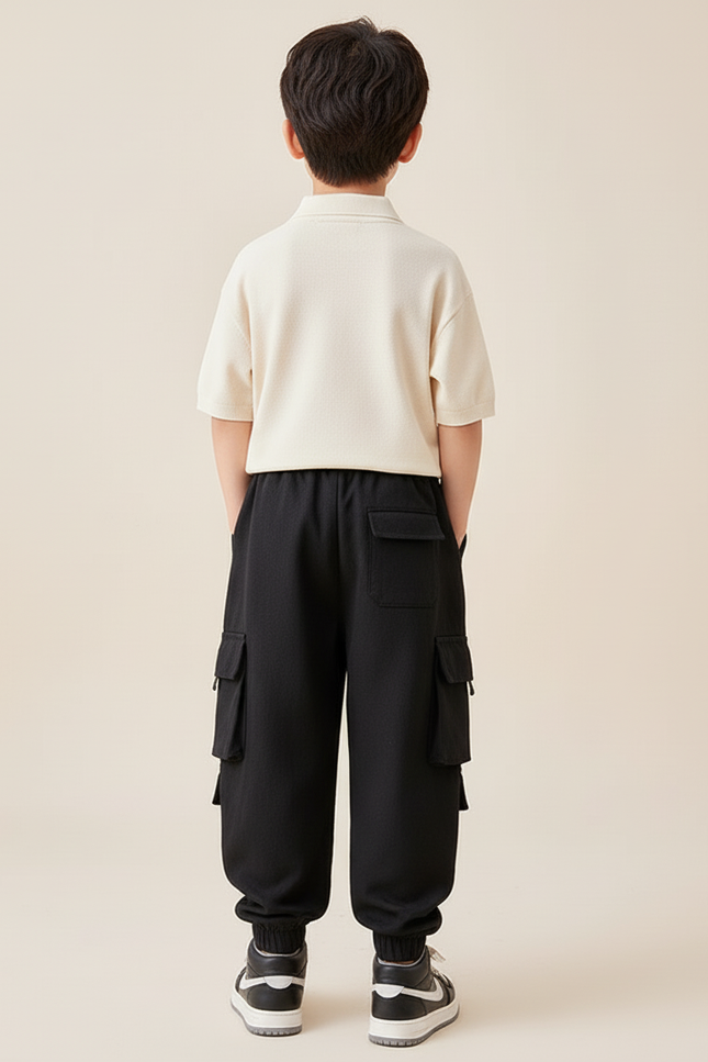 Pantalon Baggy Noir Cargo Décontracté Enfant Poches - Molleton - vue 2