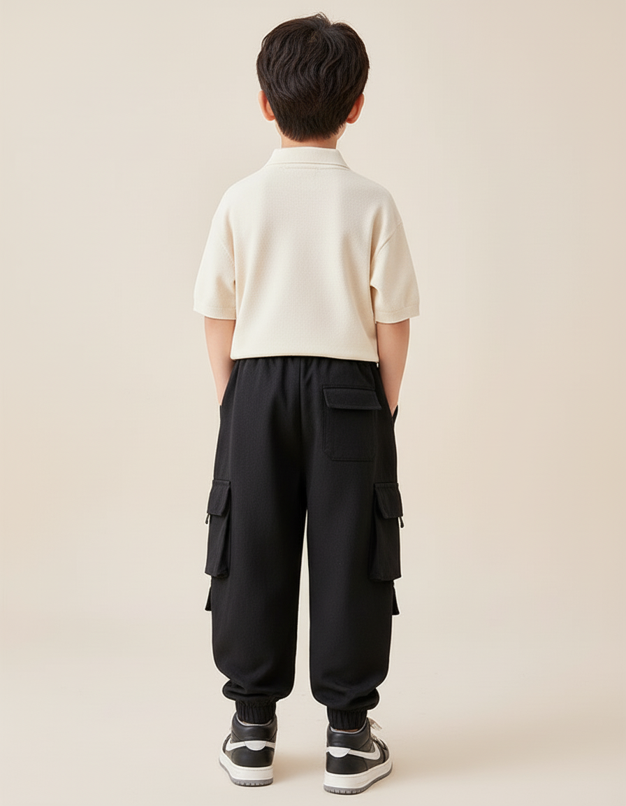 Pantalon Baggy Noir Cargo Décontracté Enfant Poches - Molleton - vue 2