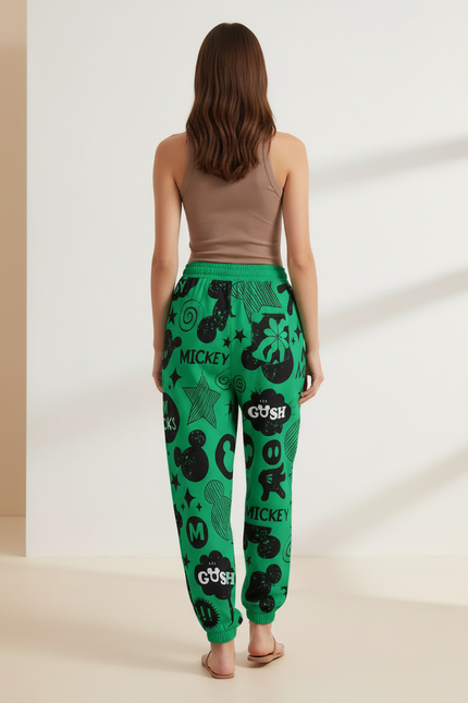 Pantalon Baggy Vert Imprimé Mickey Décontracté Cordon - Molleton - vue 2