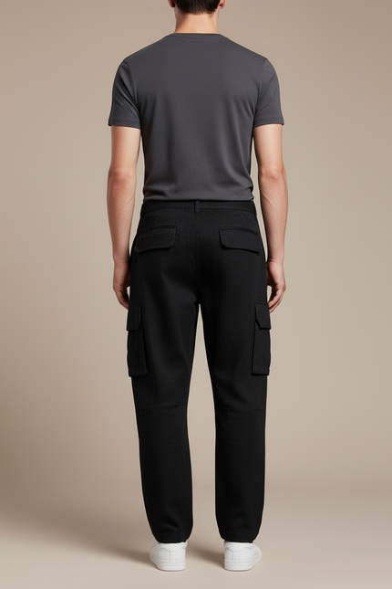 Pantalon Baggy Noir Coton Cargo Ample Décontracté Homme - Toile - vue 2