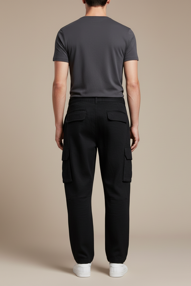 Pantalon Baggy Noir Coton Cargo Ample Décontracté Homme - Toile - vue 2